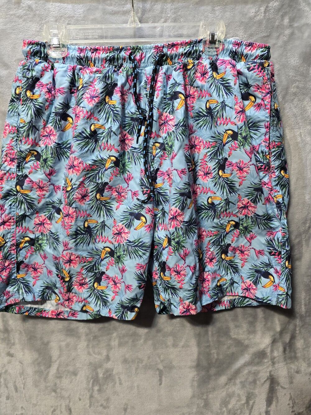Tenth + Ocean Mens XL Swim Trunks Floral Toucan Birds Drawstring Pockets Mesh
